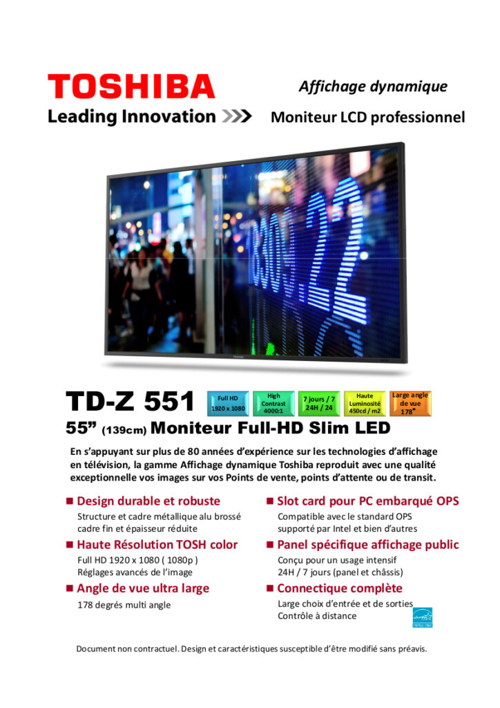 Fiche moniteur Toshiba TD-Z551